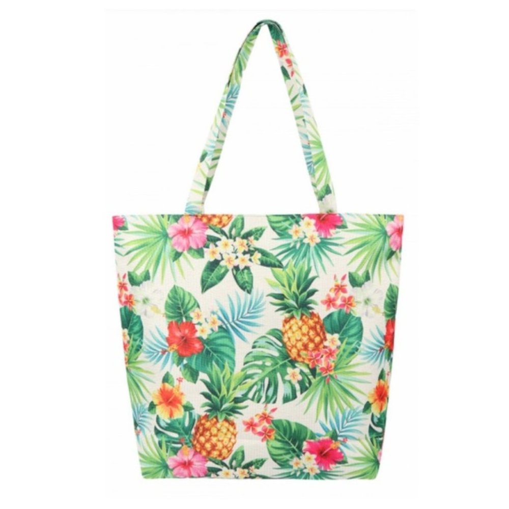 Tropical Floral Pineapple Canvas Tote